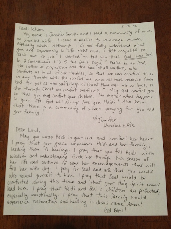 Letter Of Encouragement To Heidi Klum