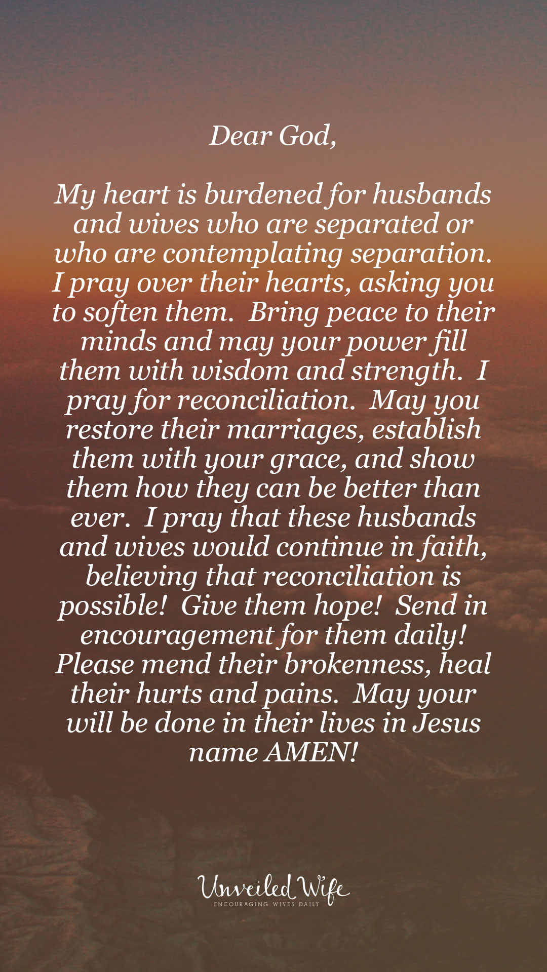 Prayer Of The Day - Reconciliation For Marriages That Are Separated