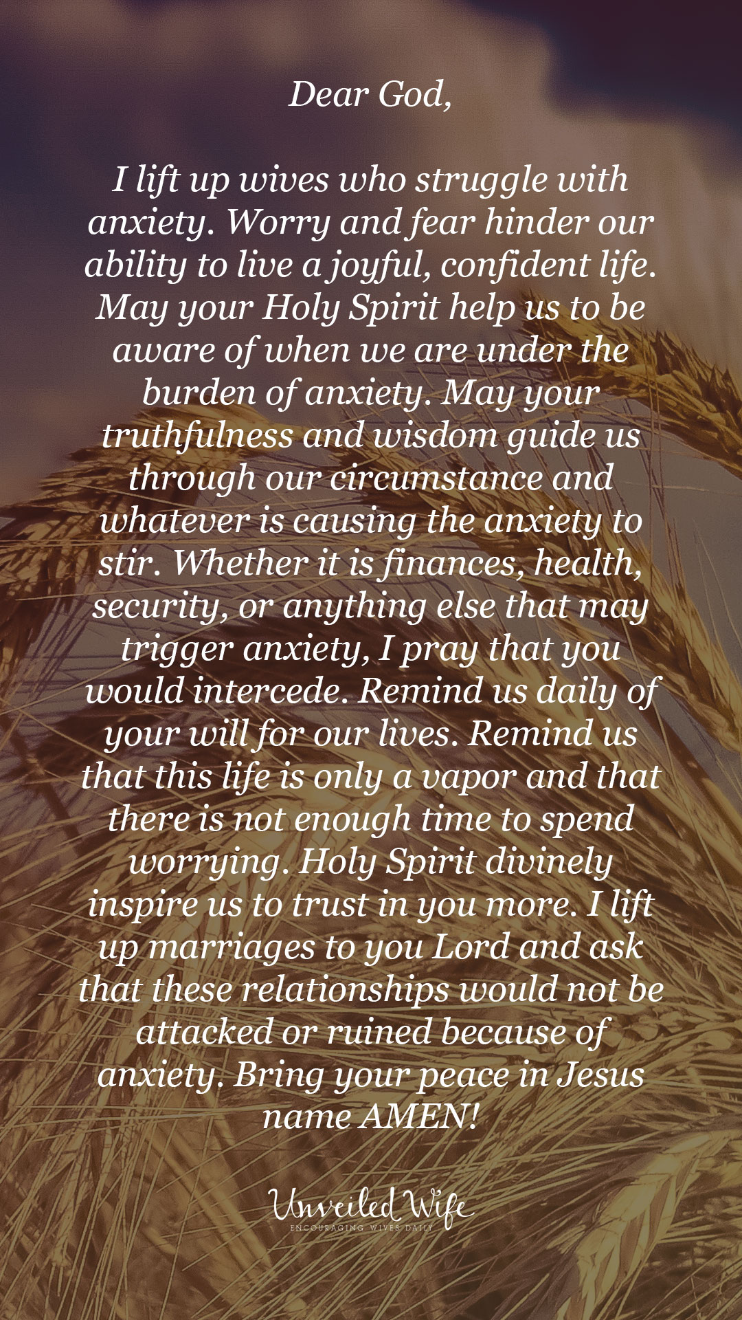 Prayer Of The Day : Wives With Anxiety