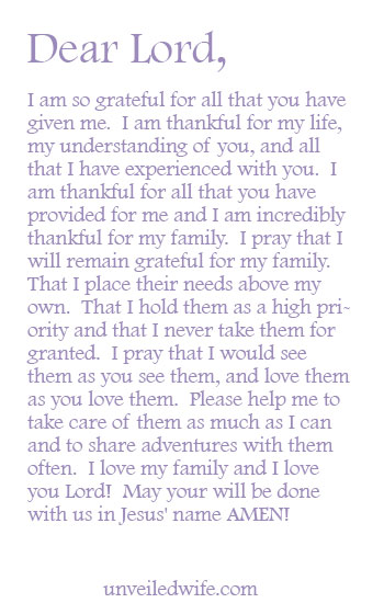 Prayer: Being Thankful For Family